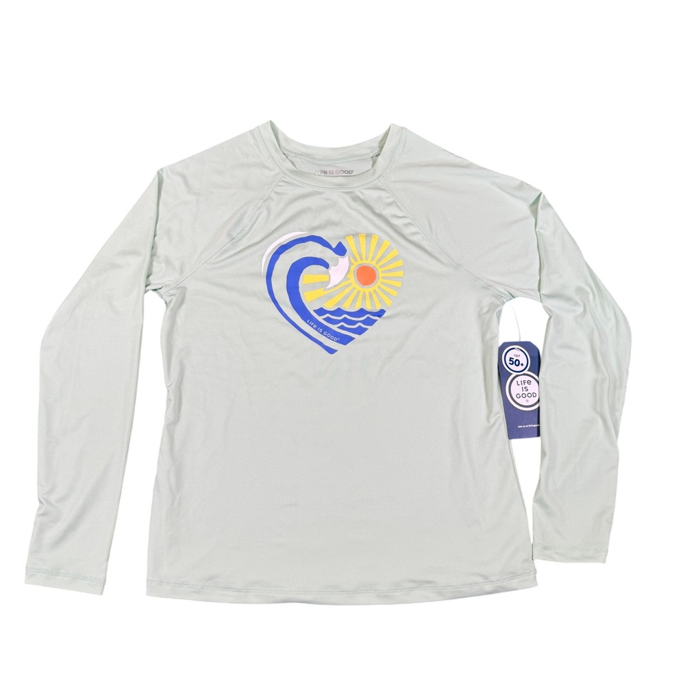 Life is Good Womens Rash Guard Mint Green Heart Wave Sun UPF 50 LG5402T M